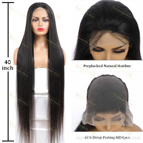 40 Inch Long HD  Glue less Swiss Transparent Lace Frontal Wig wholesale Vendors, Raw Virgin 100% Human Hair Wigs for Black Women